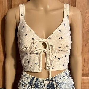 Floral Eyelet Tie-Front Crop Top